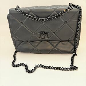 Badgley Mischka Vegan Leather Quilted Purse Shoulder Hand Bag Black Link Chain